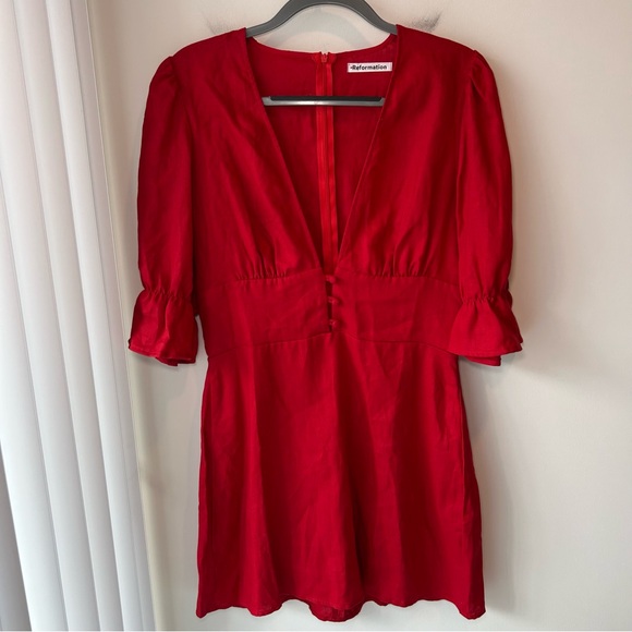 Reformation Simi Linen Dress Red Size 10 - Picture 2 of 12